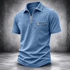 Acid-Wash Zip Polo Shirt