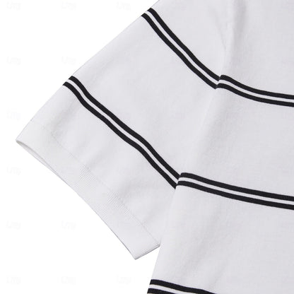 Silk-Linen-Cotton Striped Crewneck Tee