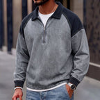 Patchwork Long-Sleeve Polo Shirt