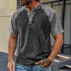 Color-Block Patchwork Henley Shirt