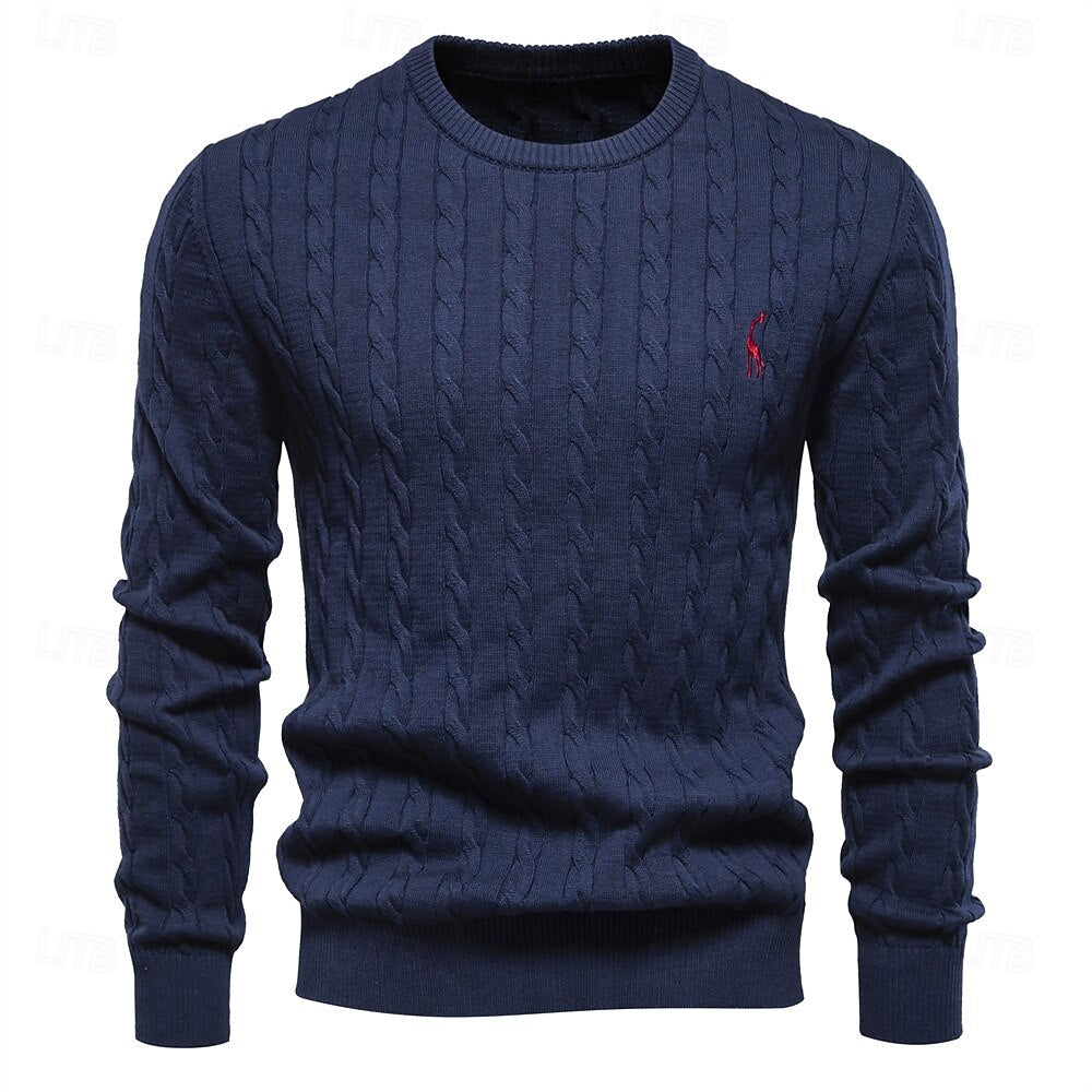 Cotton  Crew Neck Pullover Sweater - oukumen