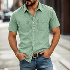 Washed Short-Sleeve Denim Shirt