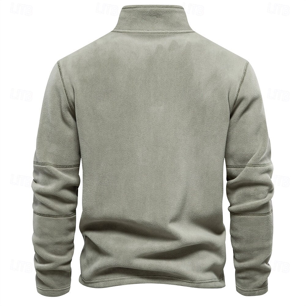 Polar Fleece Stand Collar Half Zip Long Sleeve Sweatshirt - oukumen