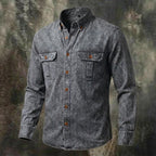 Acid-Wash Long-Sleeve Denim Shirt