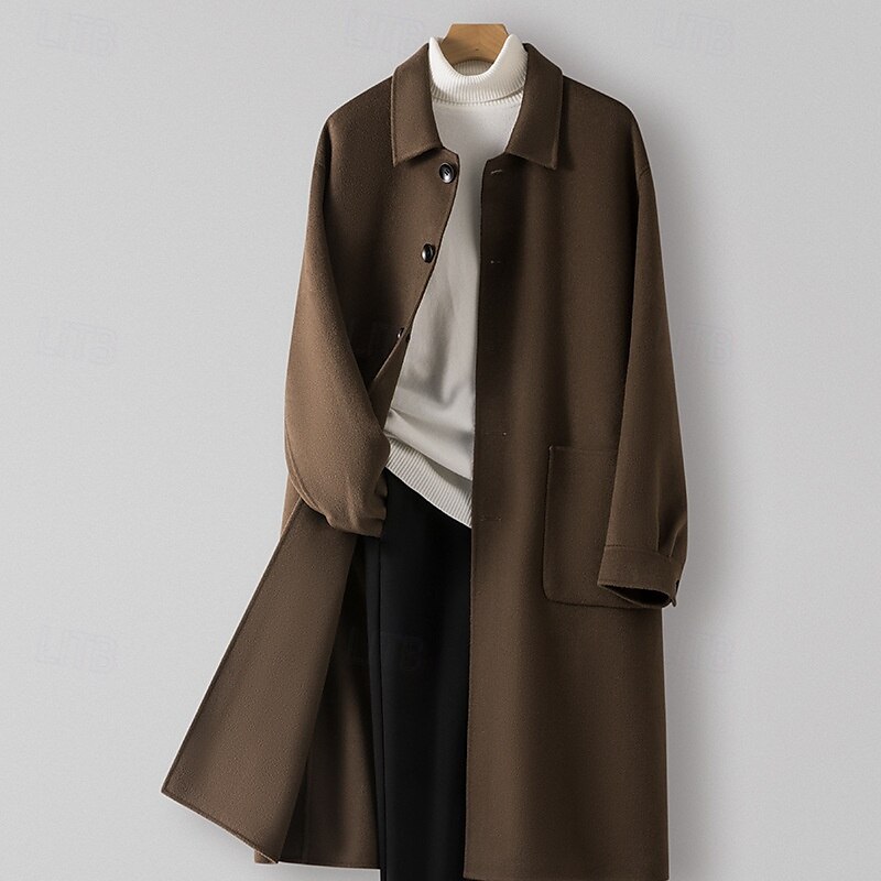 100% Wool Rolled collar Coat - oukumen