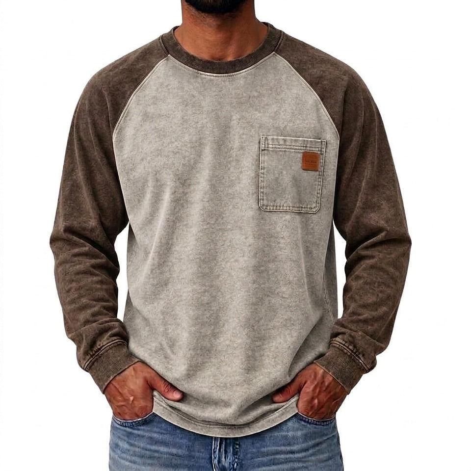 Washed Raglan Pocket Long Sleeve T-Shirt