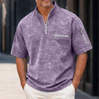 Color-Block Acid-Wash Polo Shirt