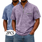 Acid-Wash Zip-Pocket Polo Shirt