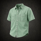 Acid-Wash Short-Sleeve Denim Shirt