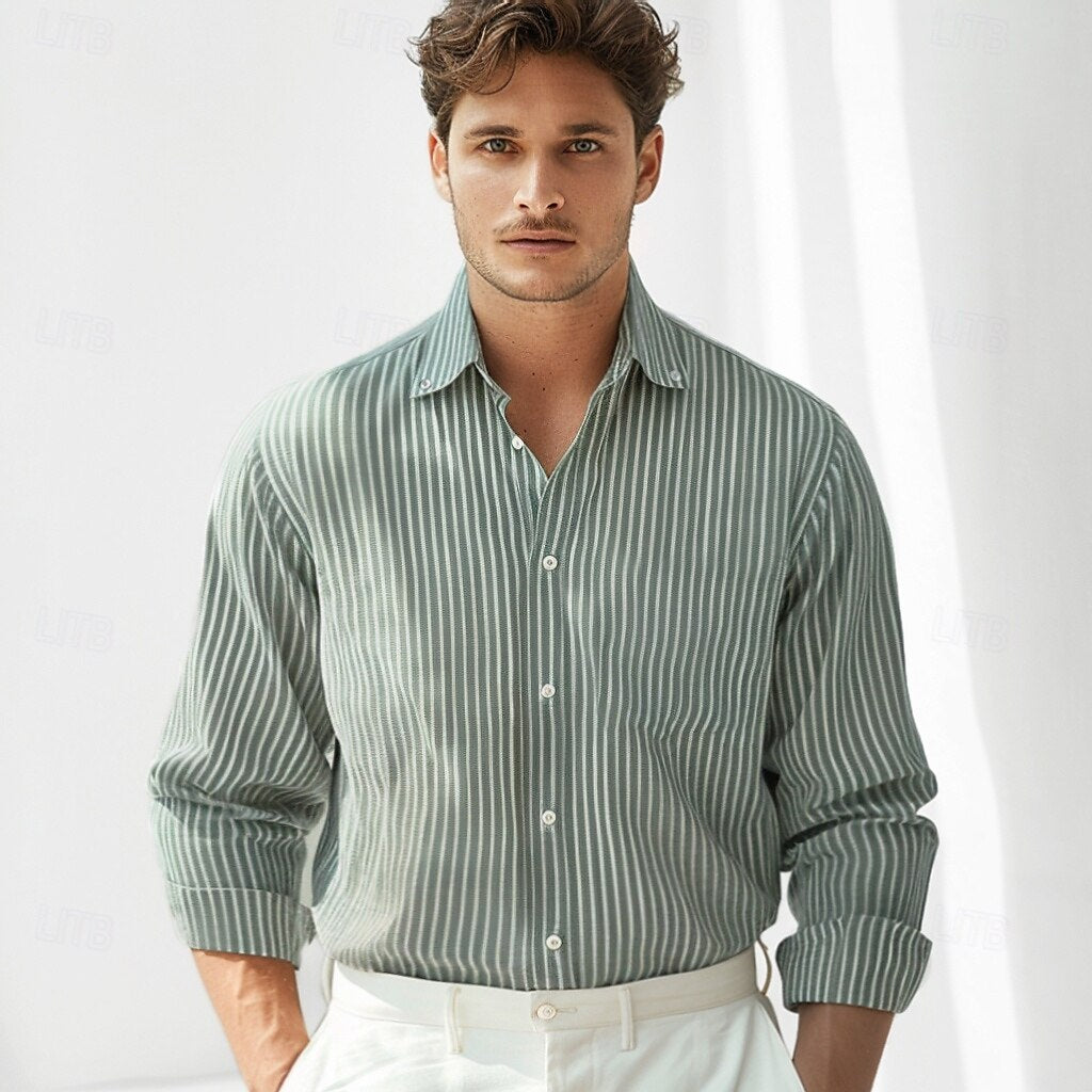 100% Cotton Striped Oxford Long Sleeve Shirt - oukumen