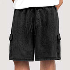 Acid-Wash Drawstring Cargo Shorts