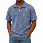 Acid-Wash Zip-Pocket Polo Shirt