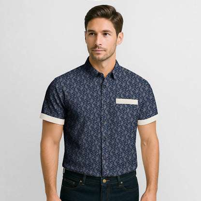 100% Cotton Paisley Print Short Sleeve Shirt - oukumen