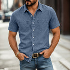 Washed Short-Sleeve Denim Shirt