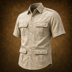 Acid-Wash Short-Sleeve Denim Shirt