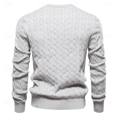 Cotton  Crew Neck Pullover Sweater - oukumen