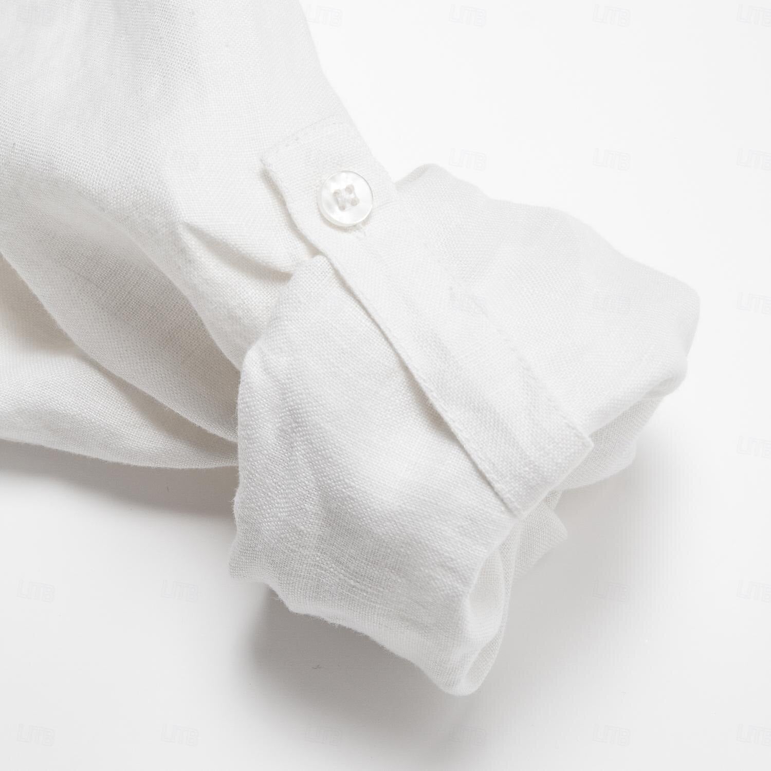 100% Linen Fold-over Collar Casual Shirt - oukumen