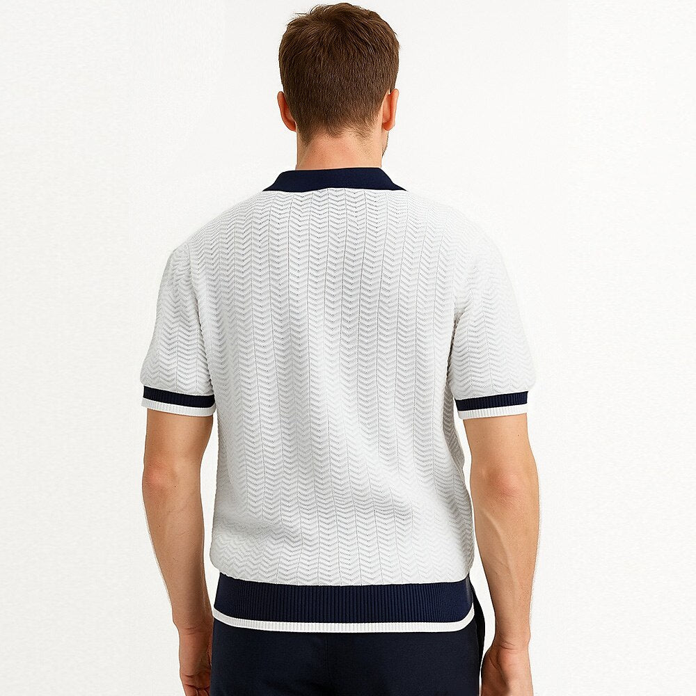 Navy Blue Textured Jacquard Polo Shirt