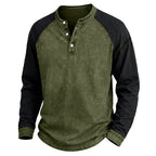 Color-Block Washed Henley Shirt