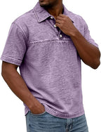 Color-Block Acid-Wash Polo Shirt