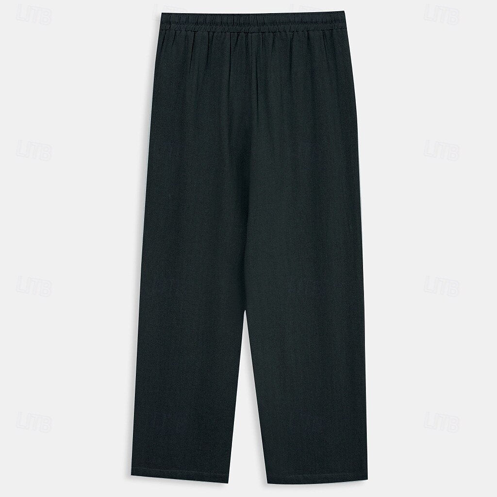 Cotton Linen Plain Casual Pants - oukumen