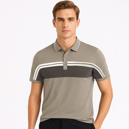 Cotton Blend Casual Colorblock Polo Shirt - oukumen