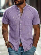 Acid-Wash Mandarin-Collar Shirt
