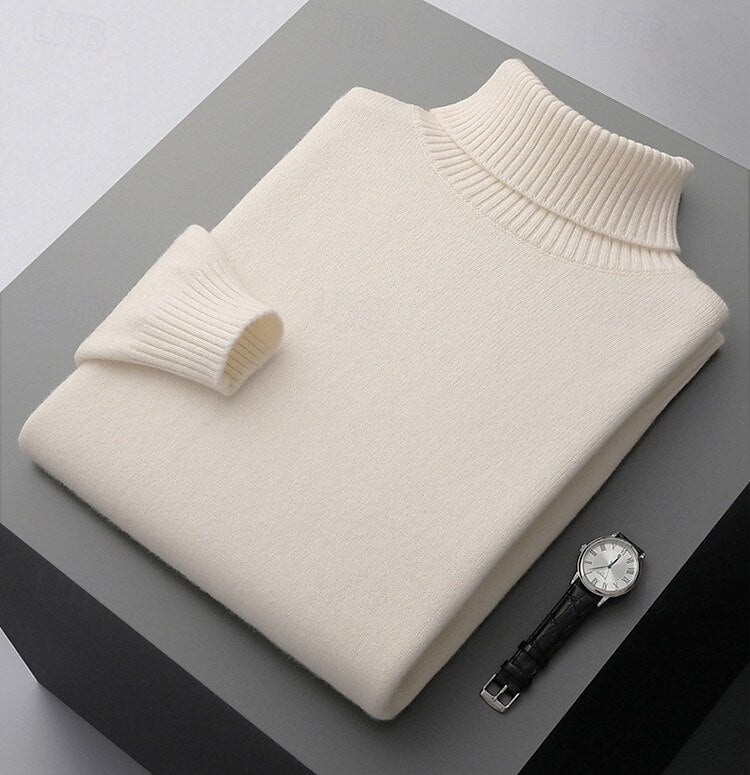 100% Merino Wool Turtleneck Sweater - oukumen