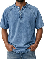 Acid-Wash Short-Sleeve Henley Shirt
