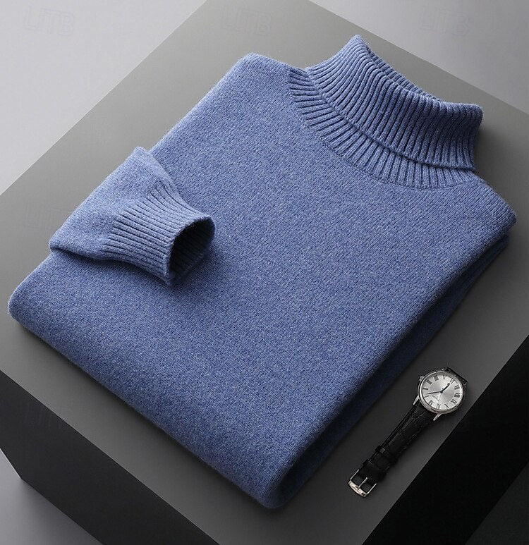 100% Merino Wool Turtleneck Sweater - oukumen