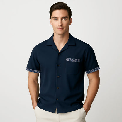 100% Cotton Cuban Collar Shirt - oukumen