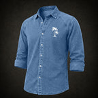 Embroidered Acid-Wash Denim Shirt