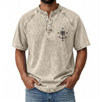 Distressed Acid-Wash Henley Shirt