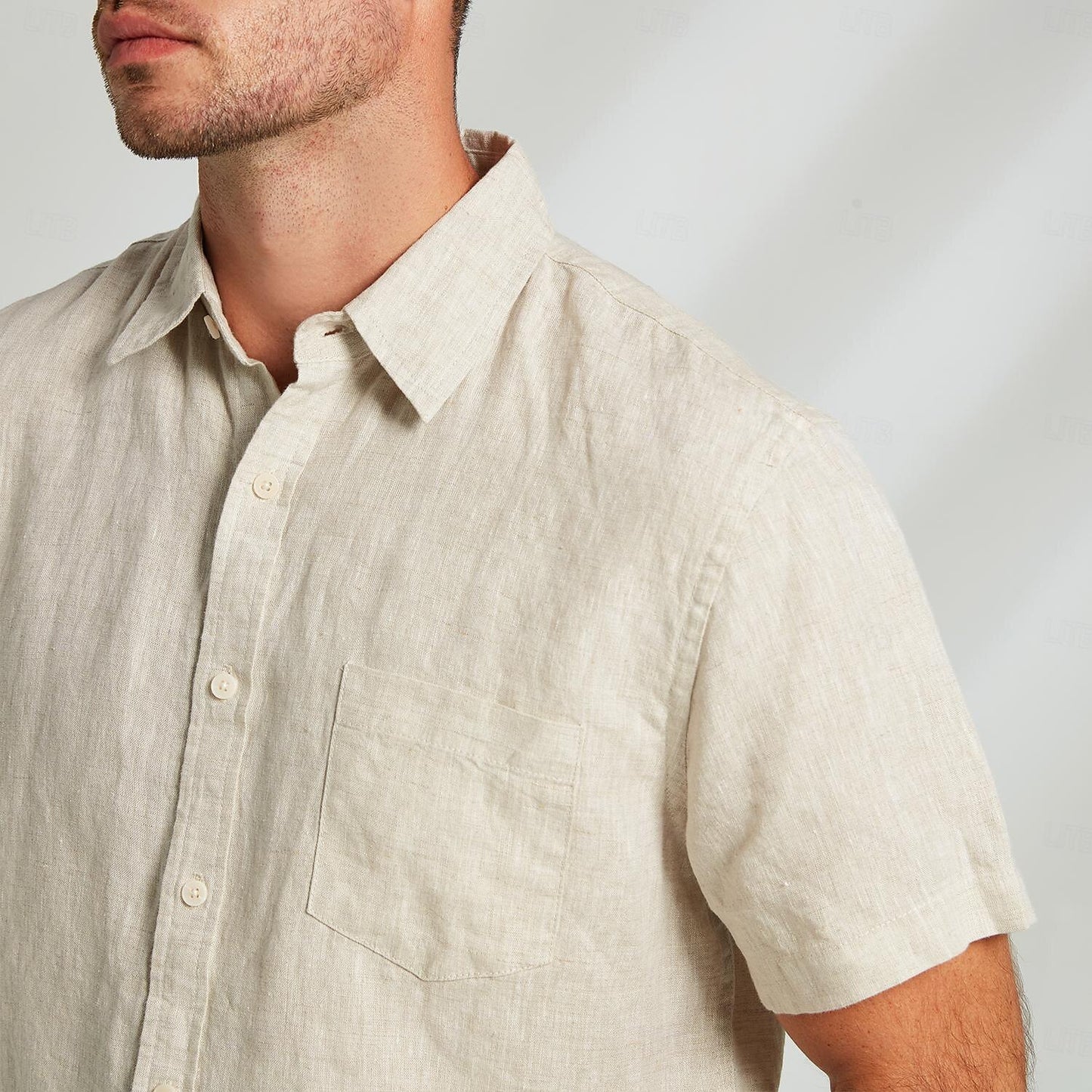 100% Linen Shirt Pocket Khaki - oukumen