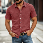 Washed Short-Sleeve Denim Shirt