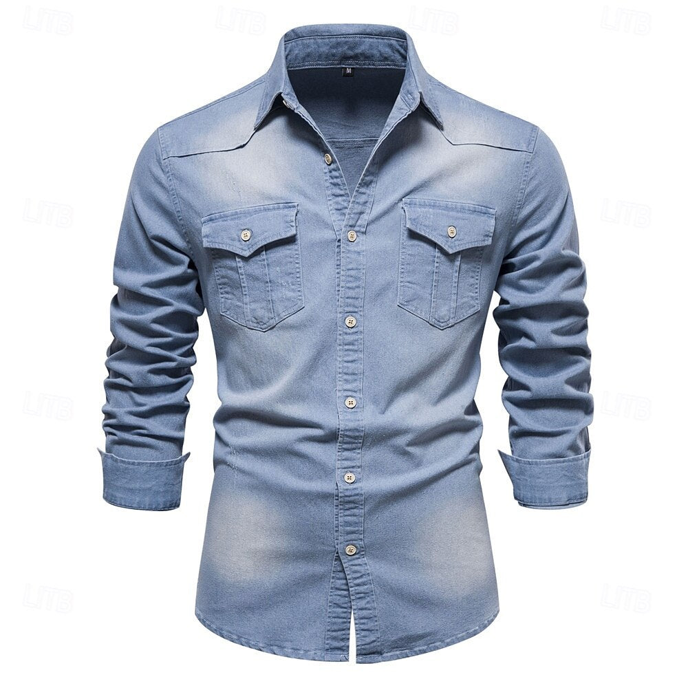 Denim Button Up Shirt Casual Shirt - oukumen