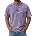 Distressed Acid-Wash Henley Shirt
