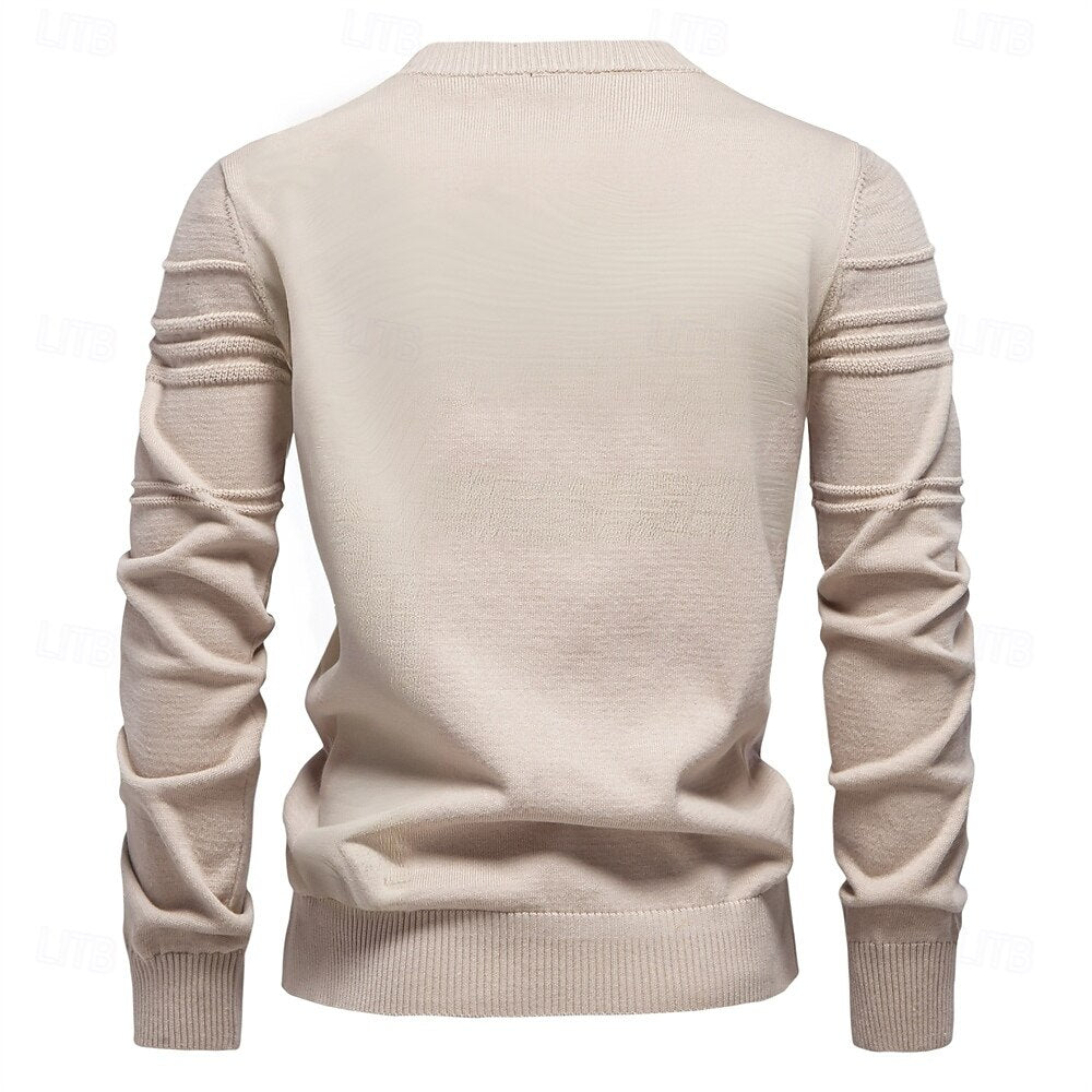 Cotton Knitted Stripped Crew Neck Pullover Sweater - oukumen