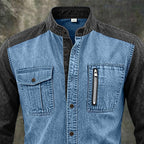 Acid-Wash Mandarin-Collar Shirt