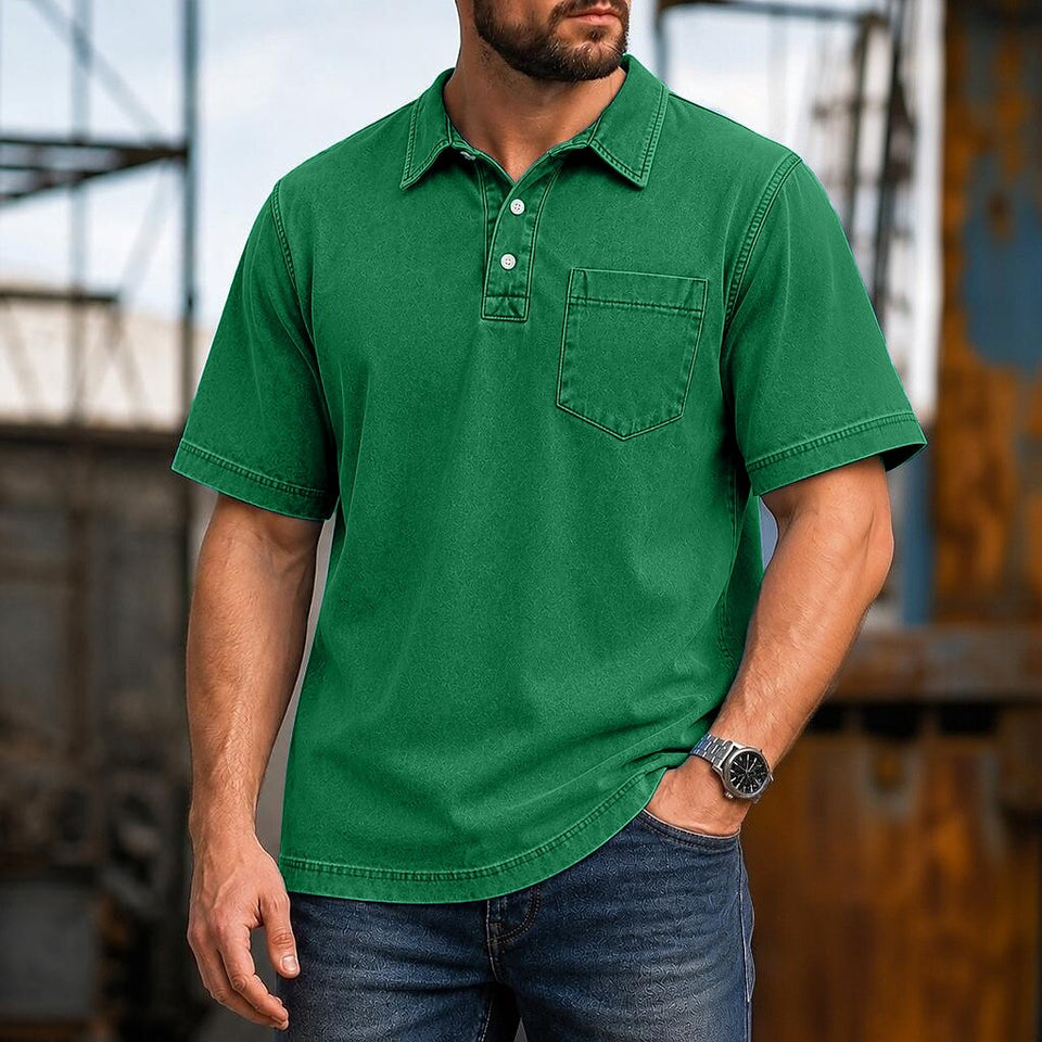 Acid-Wash Pocket Polo Shirt