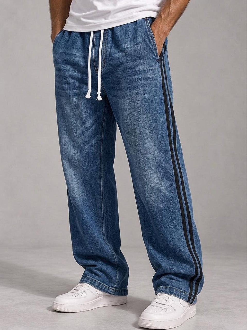 Side-Stripe Drawstring Jeans
