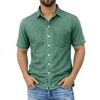 Washed Short-Sleeve Denim Shirt
