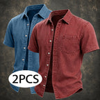 Acid-Wash Short-Sleeve Denim Shirt