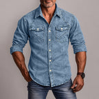 Acid-Wash Long-Sleeve Denim Shirt