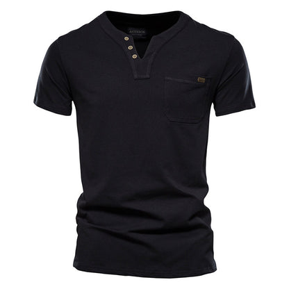 100% Cotton V-Neck Pocket T-Shirt - oukumen