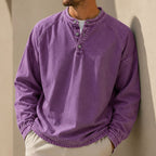 Garment-Dyed Long-Sleeve Henley Shirt