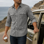 Acid-Wash Long-Sleeve Denim Shirt