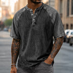 Color-Block Patchwork Henley Shirt