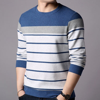 Crew Neck Striped Patchwork Color Block T-Shirt