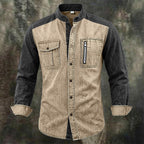 Acid-Wash Mandarin-Collar Shirt